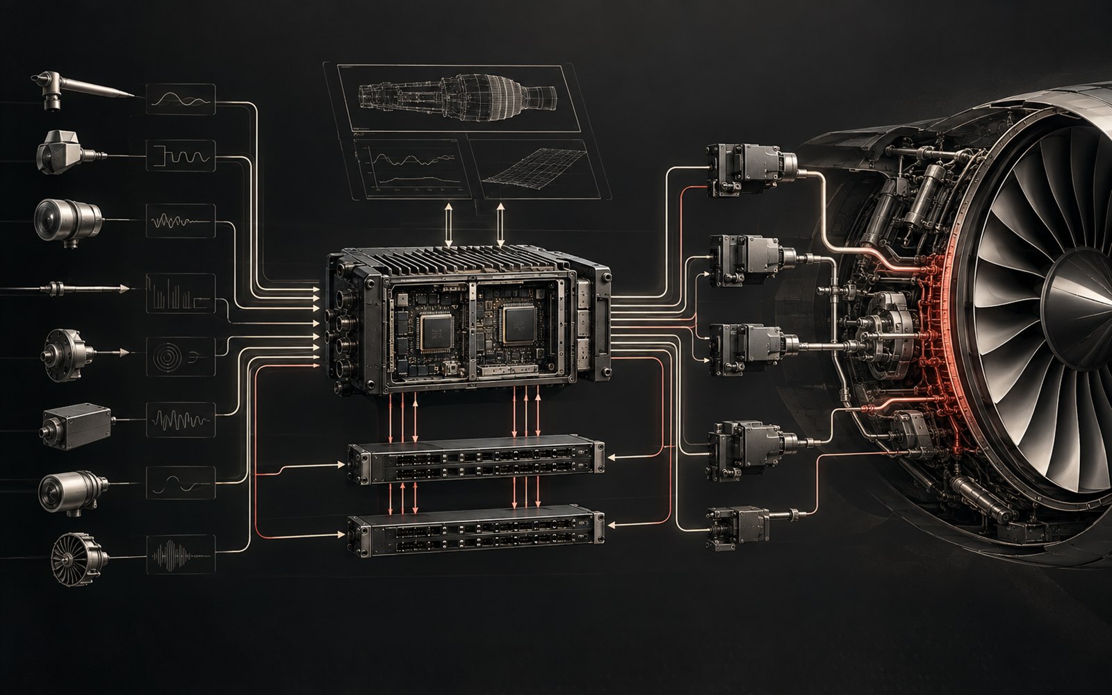 Abstract propulsion avionics architecture connecting sensors, control electronics and engine actuation